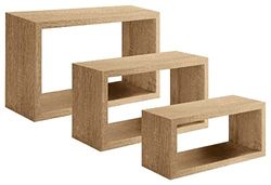 Homemania Trittico Wandrek voor woonkamer, slaapkamer, kantoor, MDF, tabakseiken 45 x 27 x 15,5/40 x 22 x 15,5/35 x 17 x 15,5 cm