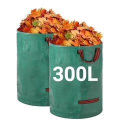 Velway Sacchi per Rifiuti da Giardino Resistenti - 300L x 2Pacchi Sacchi da Giardino Riutilizzabili con Maniglie - Tessuto Industriale per Foglie Rifiuti Detriti