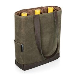 PICNIC TIME LEGACY - a Brand, Bottle Insulated Wine Bag, Distressed Waxed Canvas Wine Tote Bag, Wine Gift Bag