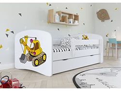 Lit babydreams 2 Blanc Excavatrice tiroir et Matelas Inclus 140/70