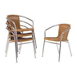 Bolero Aluminium and Natural Wicker Chairs - Easy Wipe, Lightweight Furniture with Non-Marking Foot & Rust Resistance - 735mmx530mmx580mm