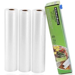 KitchenBoss Sacchetti Sottovuoto per Alimenti,3 Rotoli 28x500cm Totale15M, (Non più forbici) Rotoli Sacchetti goffrati,per Conservazione Alimenti e Cottura Sous Vide
