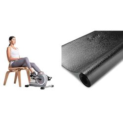 Sunny Health & Fitness Magnetic Under Desk Mini Exercise Cycle Bike, Dual Function Pedal Exerciser + Treadmill Mat -Small - NO. 083 , Black