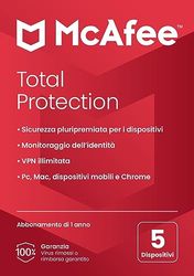 McAfee Total Protection 2024, 1 dispositivo, Antivirus, VPN, gestore password, Internet Security e dispositivi mobili,PC/Mac/iOS/Android, Abbonamento di 1 anno,Codice di attivazione per posta