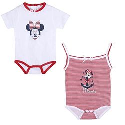 CERDÁ LIFE'S LITTLE MOMENTS Pack de 2 Body Niña de Verano | Ropa de Bebe de Algodón 100% de Minnie Mouse-Licencia Oficial Disney, Rojo, 12 Meses para Bebés