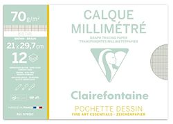 Clairefontaine 97952C Transparent pappersmapp med millimeteravdelning, DIN A4, 21 x 29,7 cm, 70/75 g, 12 ark, transparent