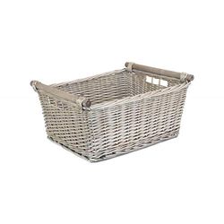 Red Hamper Extra Large Grey Wash Wooden Handled Storage Basket, Wicker, Length 51 x Width 41 x Height 23cm