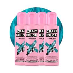 Crazy Color Vibrant Blue Jade Semi-Permanent 4 Pack Quad Hair Dye. Highly Pigmented Teal Aquamarine Conditioning & Oil Nourishing Vegan Formula No Bleach or Ammonia 400ml