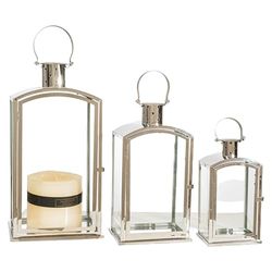 SET 3 FAROLES METAL PLATEADO
