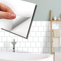 WALPLUS Lot de 120 autocollants pour carrelage de cuisine et de salle de bain Blanc 15 cm
