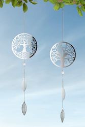 Pack of 4 Garland, Tree of life motif, Stainless steel, silver colored, PU 4, 2 assorted, L. 2 cm, W. 18 cm, H. 83 cm