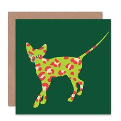 Wee Blue Coo PINK AND GREEN CAT BLANK GREETINGS BIRTHDAY CARD ART