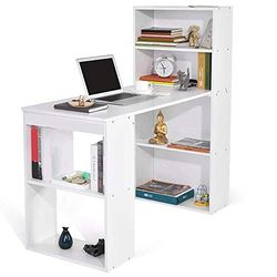 Bakaji Bureau met dubbele boekenplank, 2 + 4 vakken, werktafel, pc-tafel, van melaminehout, decoratie voor thuis, kantoor, kinderkamer, afmetingen: 120 x 55 x 120 cm (wit)
