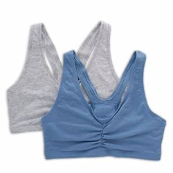 Hanes Womens X-Temp Wireless Bra Pack, Stretch Pullover Bra, Low-Impact Racerback Bra, 2-Pack, Heather Grey/Denim Jacket Blue Heather, XXL