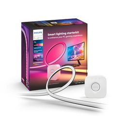 Philips Hue Play Gradient PC Lightstrip 24-27": Ljusslinga för datorn, Philips Hue White and Color, Hue Sync, flerfärgfunktion, Zigbee & BT, röststyrning, 3-pack + Hue Bridge