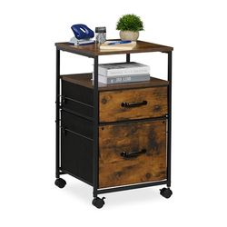 Relaxdays Mobile Cabinet, 2 Drawers, Suspension Files, Wheels, Industrial Style, 68x40x40 cm, Office, Brown/Black