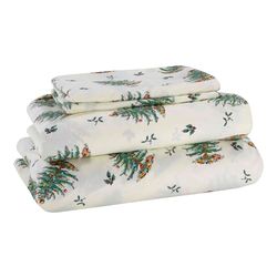 Avanti Linens Spode - Draps pour très Grand lit, Ensemble de 4 pièces Confortable avec taies d'oreiller Assorties, décoration de Chambre de Vacances, Sapin de Noël Ivoire, très Grand lit