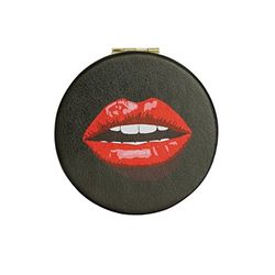 Portico Designs Ltd Emily Brooks Kiss Me Quick Compact Handbag Mirror Black Round Diameter 7.5cm
