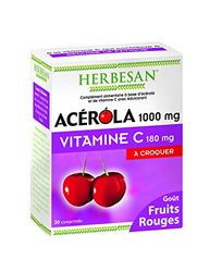 HERBESAN®- ACÉROLA 1000 -Vitalité- Goût fruits rouges - Haute concentration en Vitamine C - Réduction de la fatigue - 30 comprimés à croquer