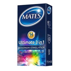 Preservativos masculinos marca Mates Ultimate 3 in 1 Condoms 14 Pack