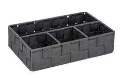 WENKO Cesto de baño Adria pequeño gris oscuro - Organizador para el baño con 4 compartimentos, Polipropileno, 26 x 6.5 x 17 cm, Gris oscuro