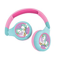 Lexibook - Casque Audio 2-en-1 Bluetooth et Filaire Licorne, Stéréo, sans Fil, Filaire, Son limité, Pliable, Ajustable, Batterie Rechargeable, Rose/Bleu, HPBT010UNI