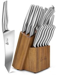 DDF iohEF 16 Pezzi Set di Coltelli da Cucina in Acciaio Inossidabile Del Giappone con Ceppo, Ultra Affilati con Affilatore