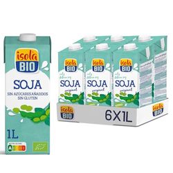 Isola Bio - Pack de 6 Unidades de 1 L de Bebida Ecológica Vegetal de Soja - Sin Azúcar Añadido y Libre de Gluten - Apto para Veganos - Ideal para Tomar Sola, con Café o en Batidos