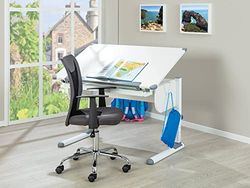 Dmora Bureau réglable en Hauteur avec étagère inclinable, en métal Blanc, 110 x 68 x 55-78 cm