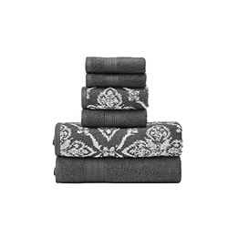 Modern Threads Amaris - Juego de 6 Toallas Reversibles de Jacquard teñidas, Toallas de baño, Toallas de Mano y paños de baño, súper absorbentes y de Secado rápido, 100% algodón Peinado, Color carbón