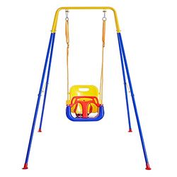 FUNLIO 3-in-1 peuterschommelset met 4 zandzakken, zware kinderschommelset, babyschommel voor binnen/buiten, opvouwbare metalen standaard en duidelijke instructie, eenvoudig te monteren en op te slaan