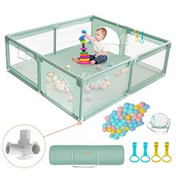 COMOMY Kinderboxen voor baby's en peuters, 180 x 159 cm, extra groot, veilig en antislip babyhek, volledig gaasontwerp, activiteitencentrum voor kinderen binnen en buiten, babyspeelpennen