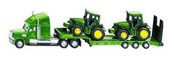 siku 1837, camião de plataforma baixa com dois tratores John Deere, 1:87, metal/plástico, verde, porta traseira dobrável
