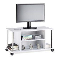 Relaxdays Armário para TV com rodas, madeira, aço inoxidável, branco, 41,5 x 80 x 40 cm