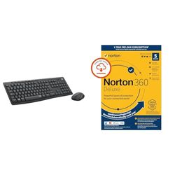 Logitech MK295 Silent Wireless Mouse & Keyboard Combo with SilentTouch Technology + Norton 360 Deluxe 2024, Antivirus software for 5 Devices