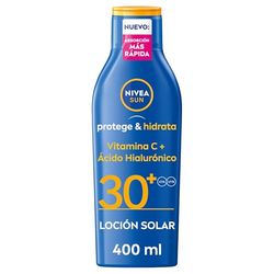 NIVEA SUN Protege & Hidrata Leche Solar FP30 (1 x 400 ml), protector solar hidratante y resistente al agua, crema solar 30 con protección UVA/UVB, protección solar alta