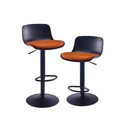 Kidol & Shellder Barkruk, eetkamerstoel, 2 stuks, zwart, oranje, fleece, teddy-zitkussen, draaibaar, in hoogte verstelbaar, van metaal, kunststof, huis, keuken, bistro