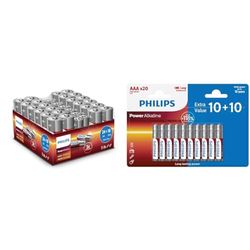 PHILIPS LR036G40W/10 – Batterie alcaline – 24 x AA, 16 x AAA – 40 pezzi & Batterie AAA - LR03/1.5V - Batterie Alcaline - 20 Pezzi - Pacco Batterie