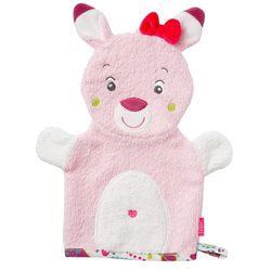 Fehn 076844 Waschhandschuh Rehkitz/Waschlappen mit Tiermotiv für fröhlichen Badespaß, für Babys und Kinder ab 0+ Monaten