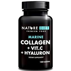 Nature Diet - Collagène marin avec acide hyaluronique et vitamine C, 180 comprimés, 500 mg | Peptane F | Collagène de poisson