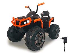 JAMARA 460449 – Ride-on Quad Protector – kraftfulla drivmotorer och 12 V batteri för lång körtid, 2-växlad turbobrytare, ultra-Gripp gummiringar på drivhjul, FM-radio, orange