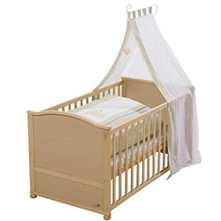 roba Berço evolutivo para bebés Liebhabär, 70 x 140 cm, Conjunto de cama completa, roupa de berço e toldo - altura ajustável - descapotável - madeira natural