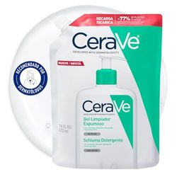 CeraVe Recambio de Gel Limpiador Espumoso, Para Piel Normal a Grasa, Elimina Exceso de Sebo, Enriquecido con Ceramidas Esenciales, Niacinamida y Ácido Hialurónico, Apto para Rostro y Cuerpo, 473 ml