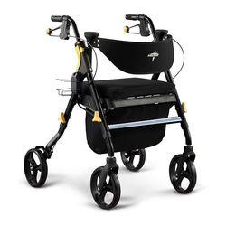 Medline Premium Empower Rollator Walker with Seat, Folding Rolling Walker with 8-inch Wheels, Black