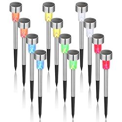 GIGALUMI 12Pack 6 Color Solar Garden Lights/Pad Lichten, RVS Led Pathway Landschap Verlichting voor Patio, Tuin, Tuin