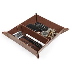 Londo Bandeja de Cuero Organizador Práctica Caja de Almacenamiento para Carteras, Relojes, Llaves, Monedas, Teléfonos Celulares y Equipos de Oficina, Unisex