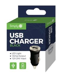 Simply ICDC01 Single USB 1amp Car Charger with LED Light Indicators for Apple Android and Other USB Devices, Black