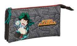 Safta MY HERO ACADEMIA - Astuccio triplo, astuccio per bambini, ideale per bambini in età scolastica, comodo e versatile, qualità e resistenza, 22 x 3 x 12 cm, colore nero, Nero, Estándar, Casual