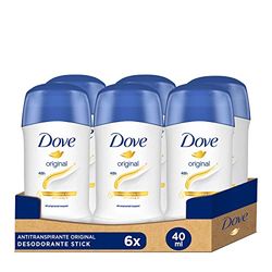 Dove Desodorante em barra 48 h original para mulher com óleo nutritivo 100 % natural e 1/4 de creme hidratante, pack de 6 x 40 ml