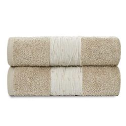 GC GAVENO CAVAILIA Ensemble de Serviettes de Bain Super Douces 600 g/m², 100% Coton égyptien Absorbant l'eau, Naturel, 70 x 120 cm
